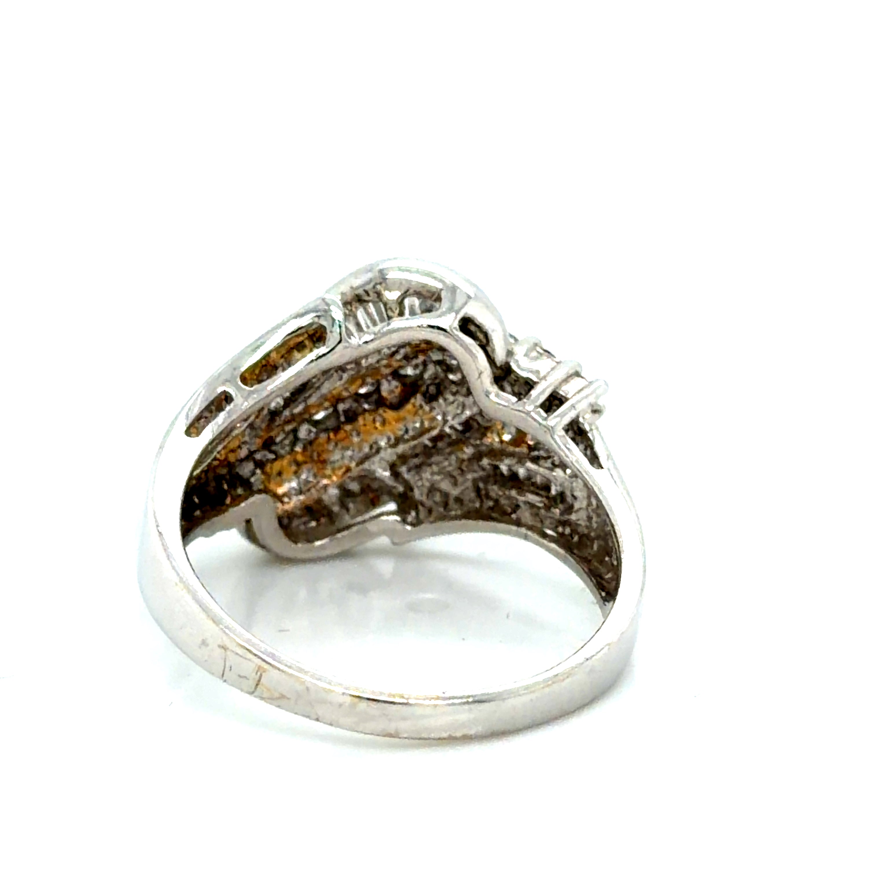 14k White Gold Diamond Ring with Baguette Accents