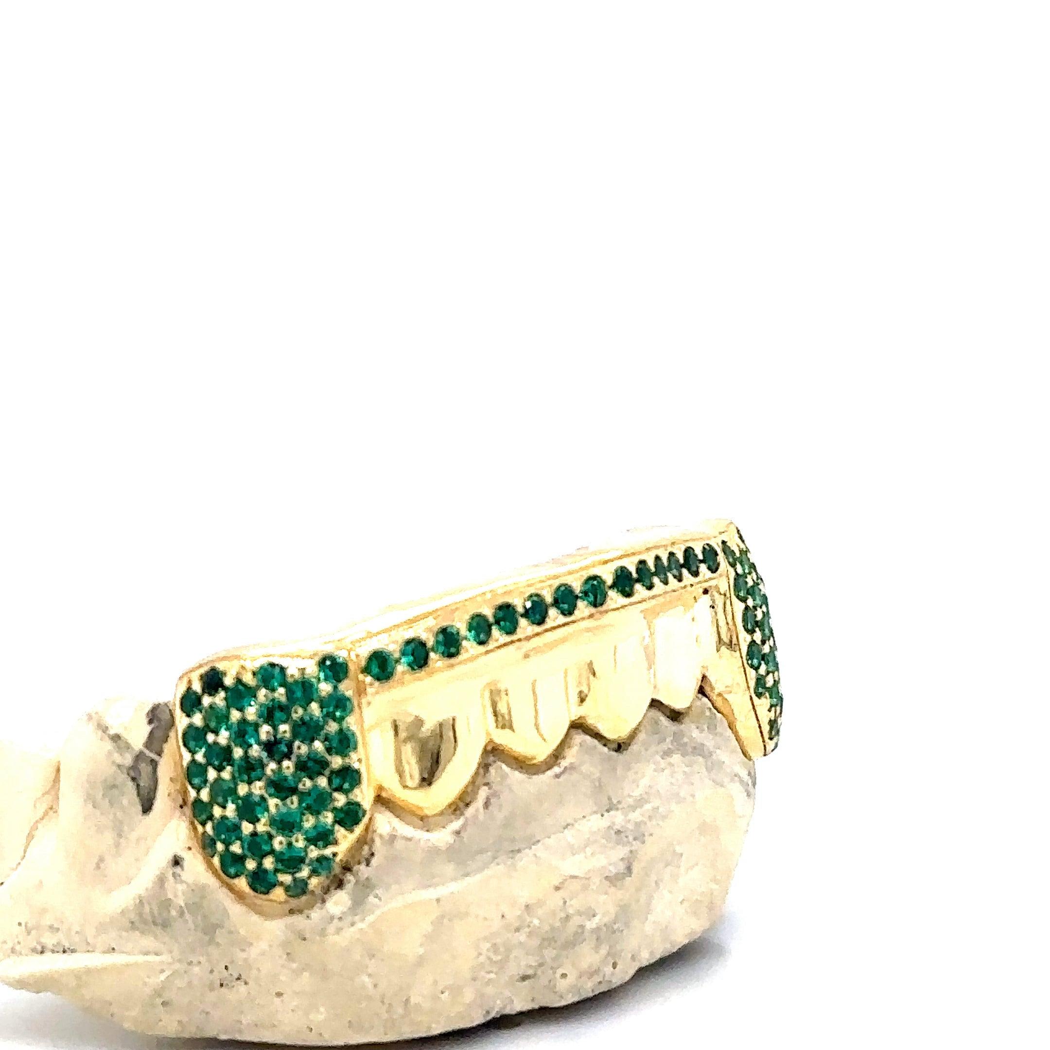 6pc Gold Emerald Bar Grillz