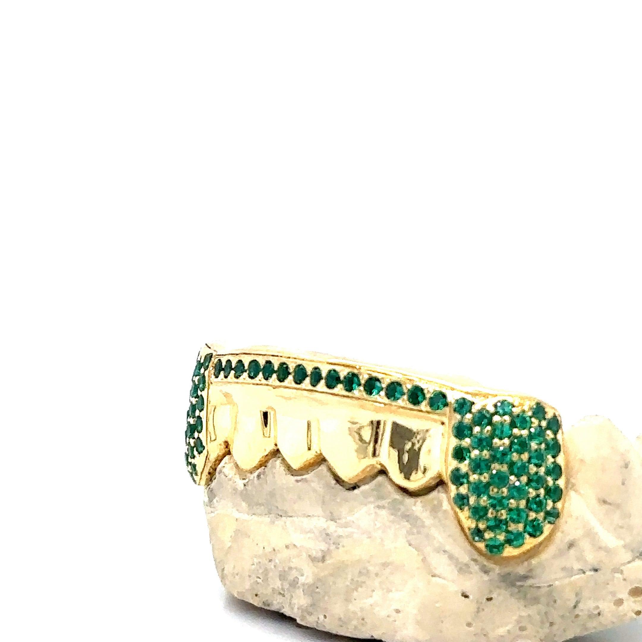 6pc Gold Emerald Bar Grillz