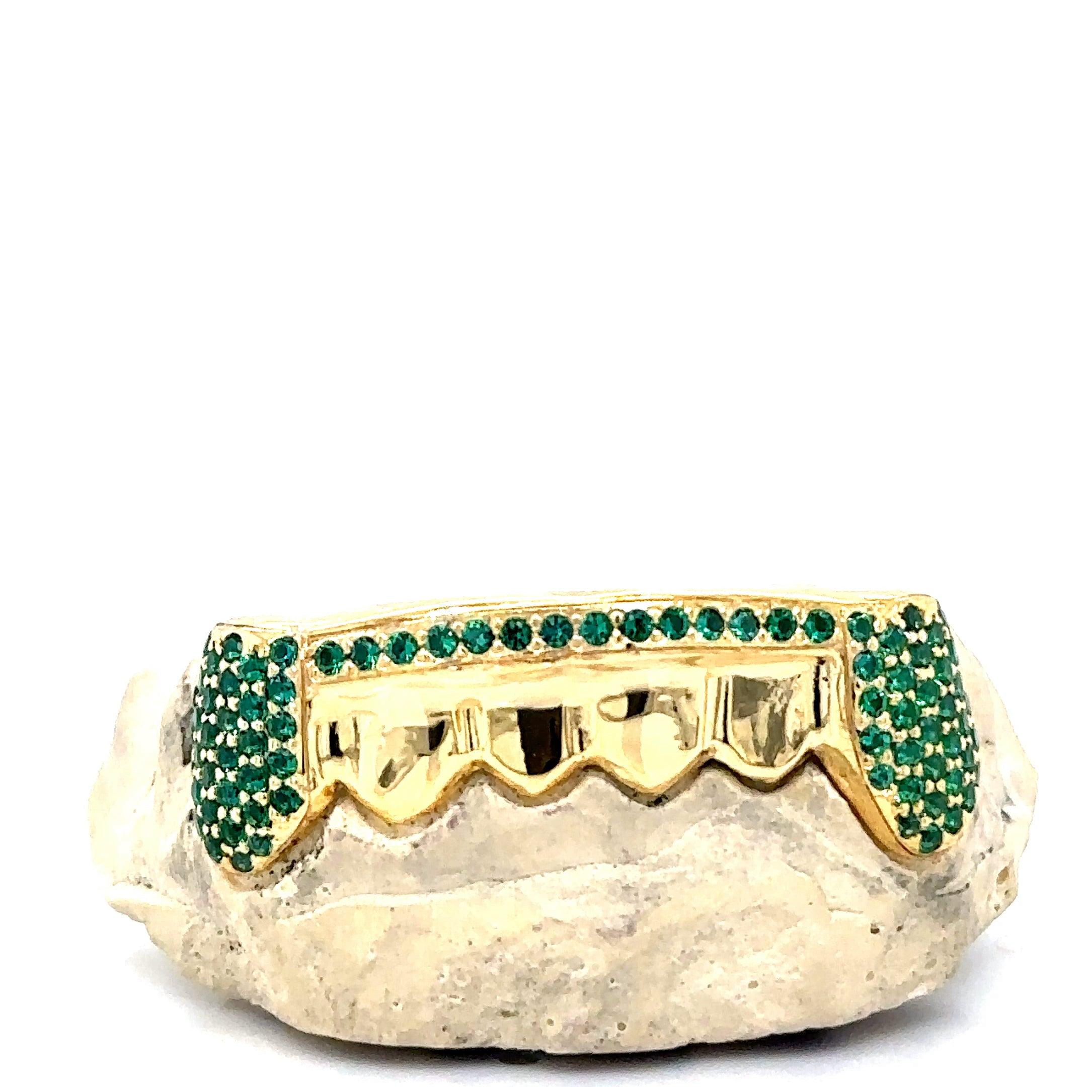 6pc Gold Emerald Bar Grillz