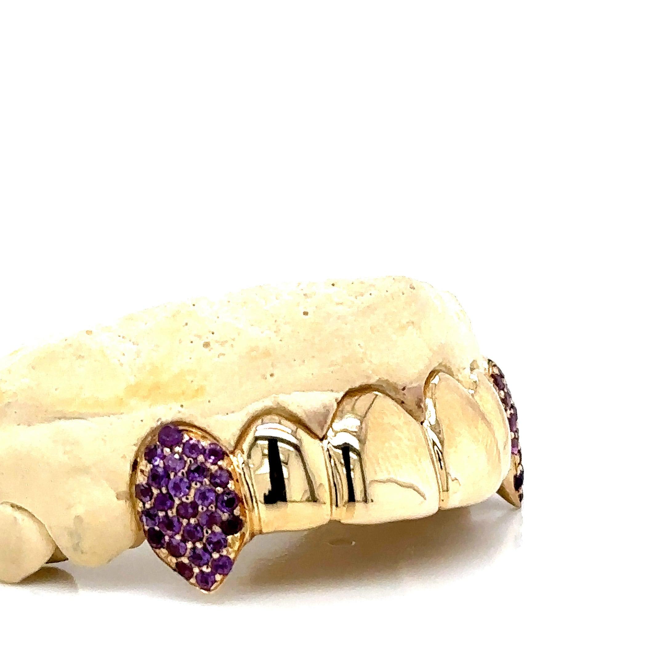 6pc Gold Amethyst Fang Grillz