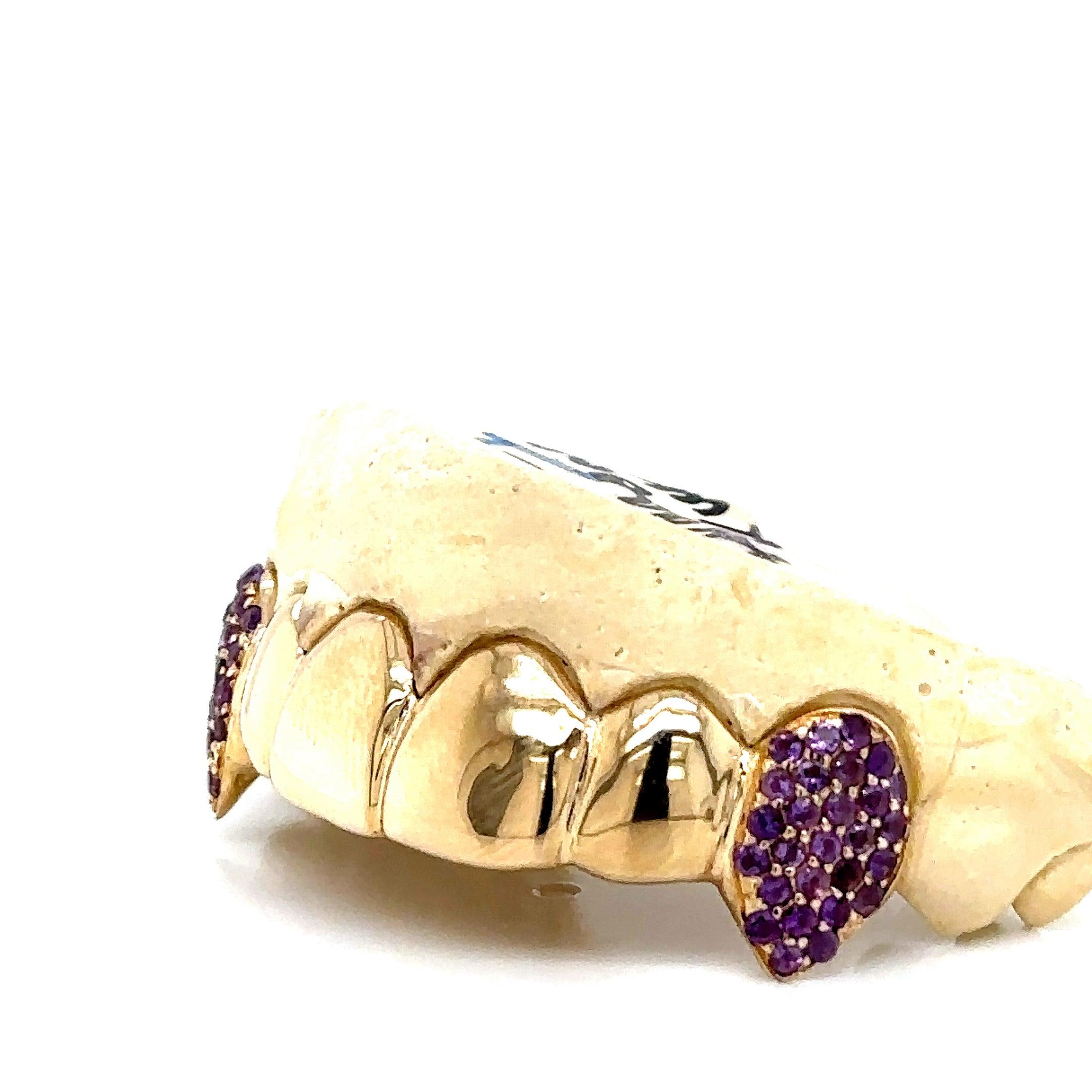 6pc Gold Amethyst Fang Grillz