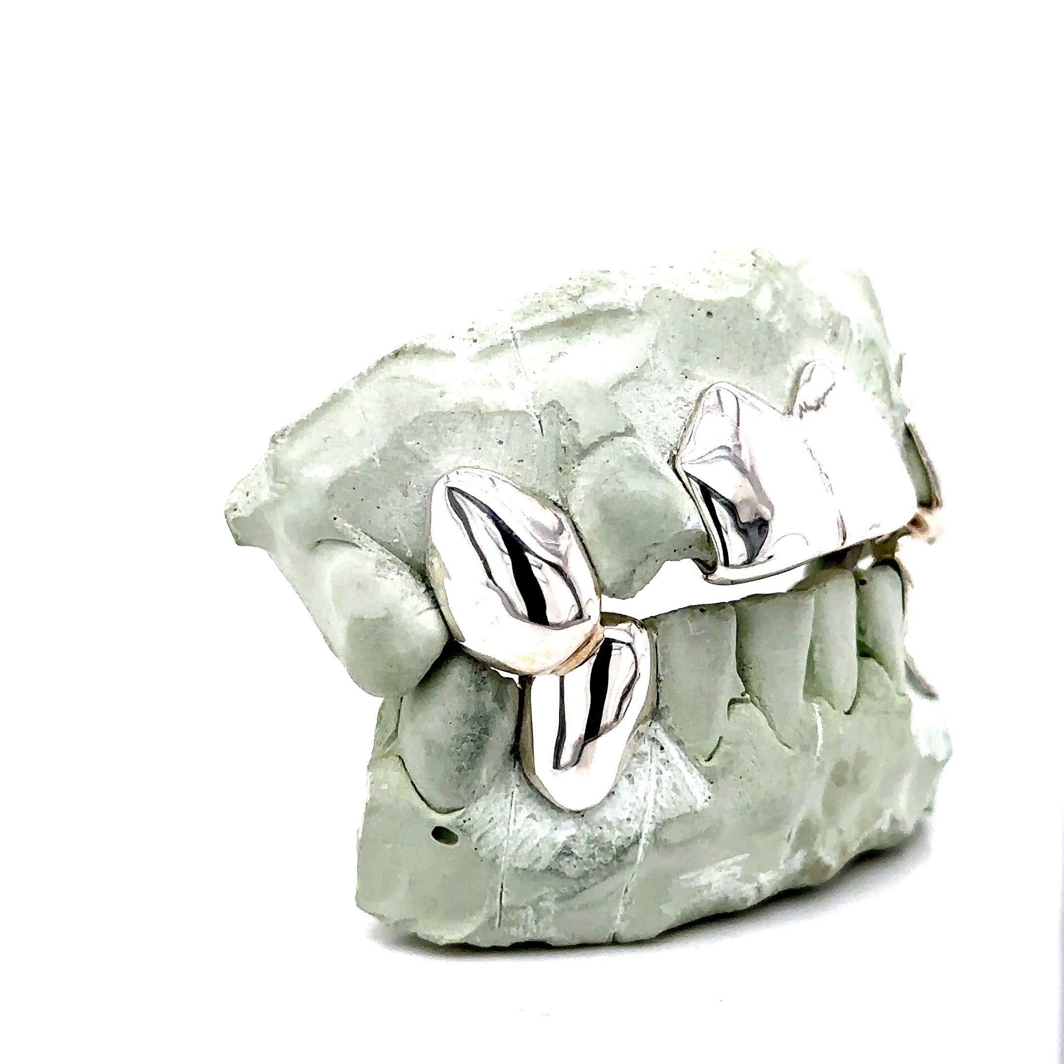 4 top 2 bottom Silver Grillz