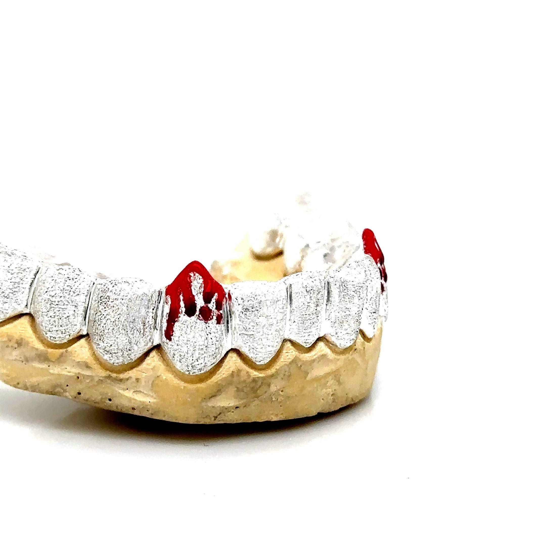 12pc Silver Diamond Dust Blood Dripping Grillz