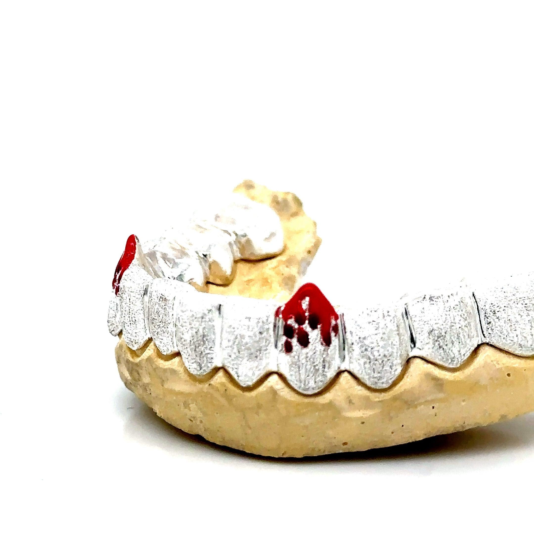 12pc Silver Diamond Dust Blood Dripping Grillz