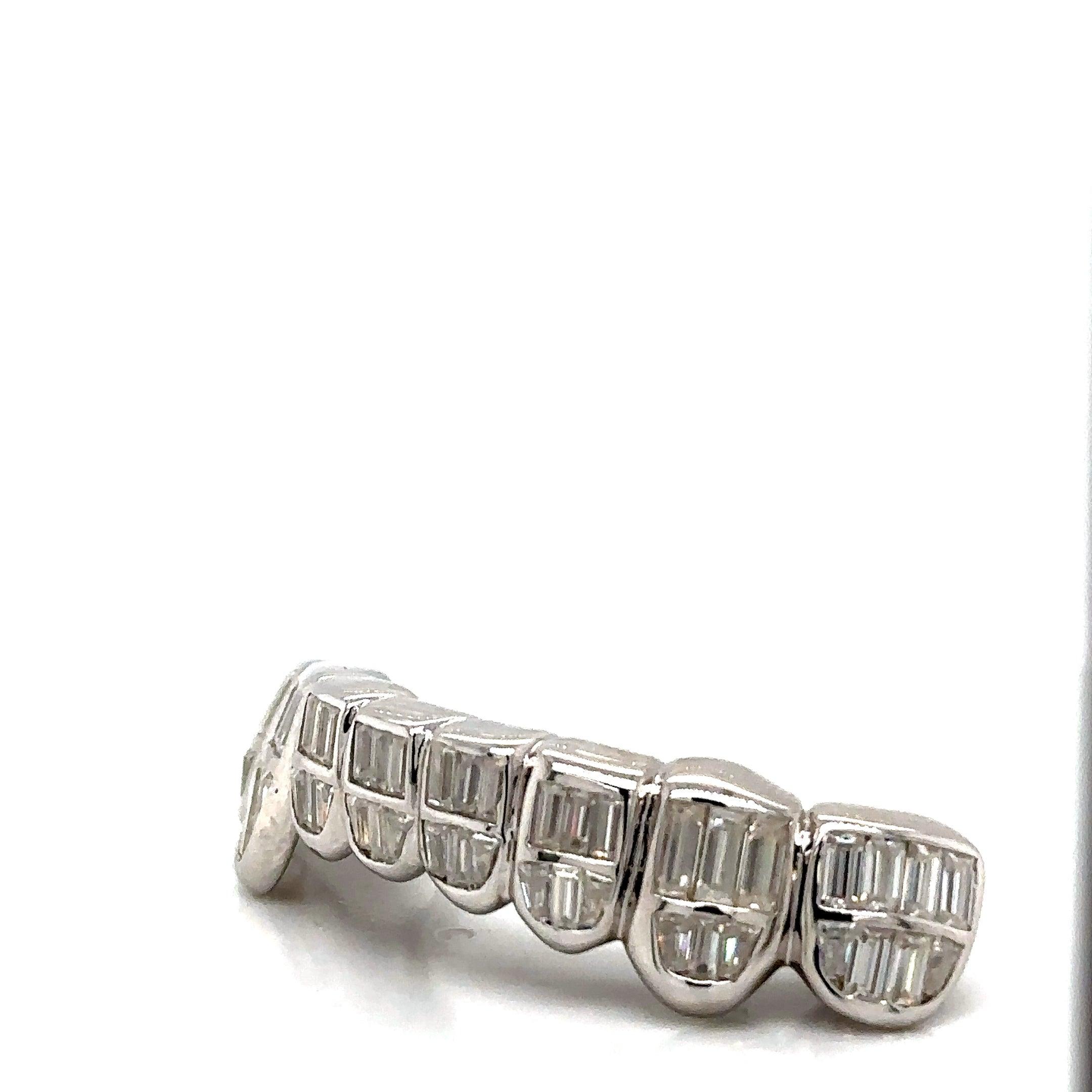 8pc Silver Baguette Moissanite Bottom Grillz