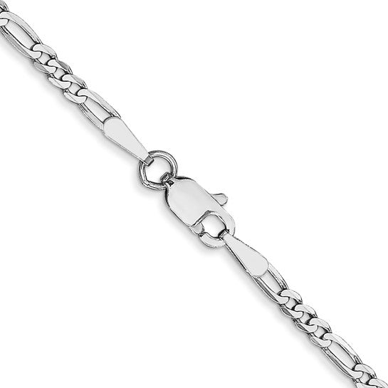 14k White Gold 2.25mm Flat Figaro Chain