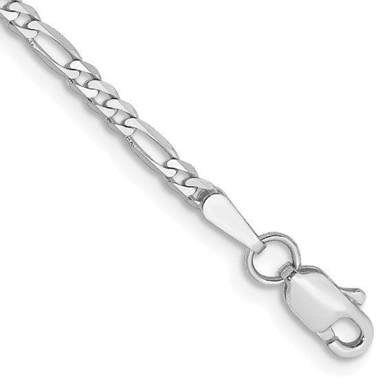 14k White Gold 2.25mm Flat Figaro Bracelet - Seattle Gold Grills