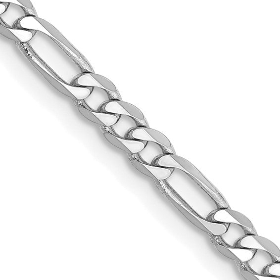 14k White Gold 3.0mm Flat Figaro Chain