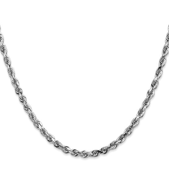 14k White Gold 4mm Diamond Cut Quadruple Rope Chain