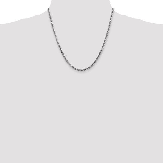 14k White Gold 4mm Diamond Cut Quadruple Rope Chain