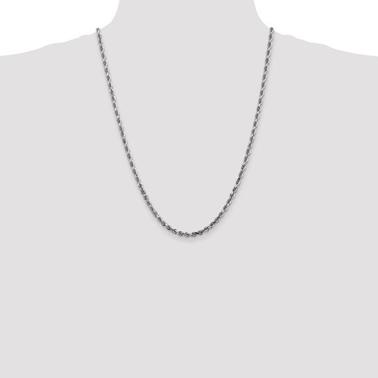 14k White Gold 4mm Diamond Cut Quadruple Rope Chain