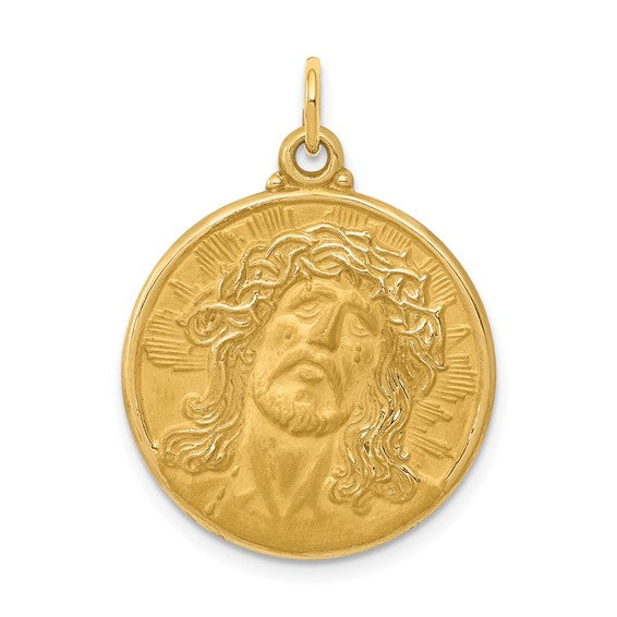 14k Polished and Satin Face of Jesus Medal Pendant
