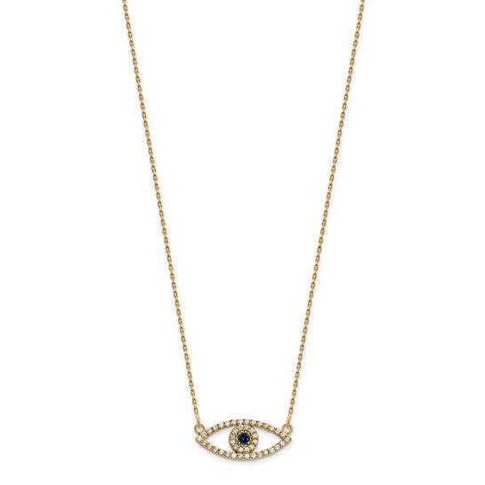 14k Necklace Diamond and Sapphire Evil Eye