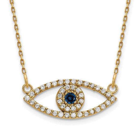 14k Necklace Diamond and Sapphire Evil Eye