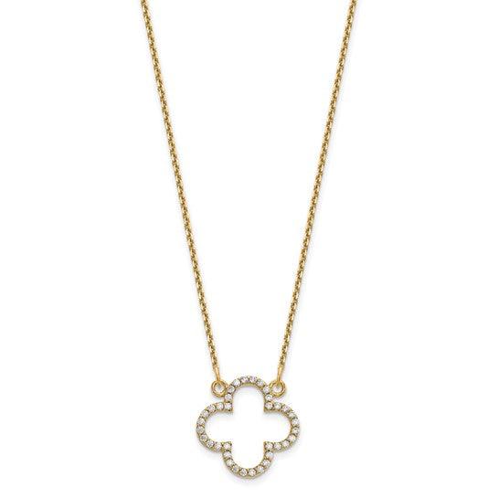 14ky Small Necklace Diamond Quatrefoil Necklace