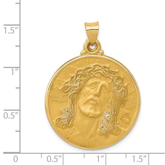 14k Polished and Satin Face of Jesus Medal Pendant