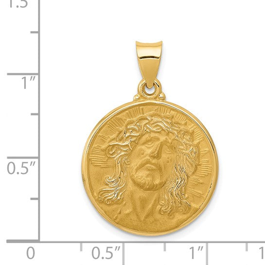 14k Polished and Satin Face of Jesus Medal Pendant
