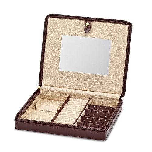 Brown Croco Textured Leather with Mirror Ultra-Suede Lined 6-Drawer Large Jewelry Case with Removable Jewelry Wallet and Travel Case - Seattle Gold Grillz