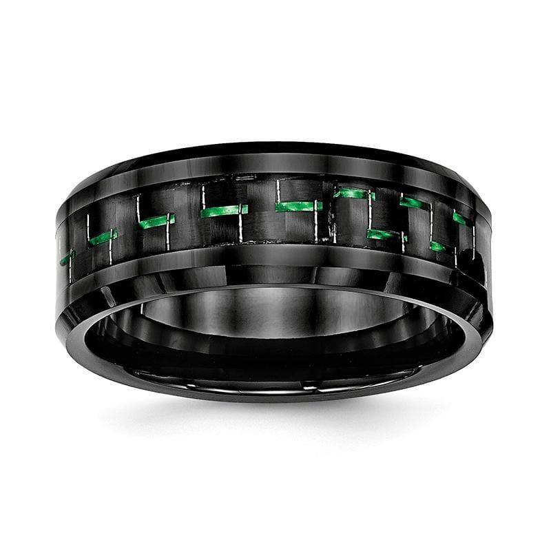 Ceramic Black with Green Carbon Fiber Inlay Beveled Edge Ring - Seattle Gold Grillz