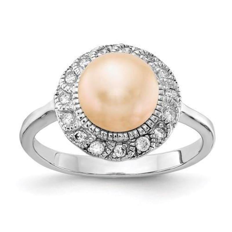 Cheryl M Sterling Silver Rhodium Plated CZ And Pink FWC Pearl Ring - Seattle Gold Grillz