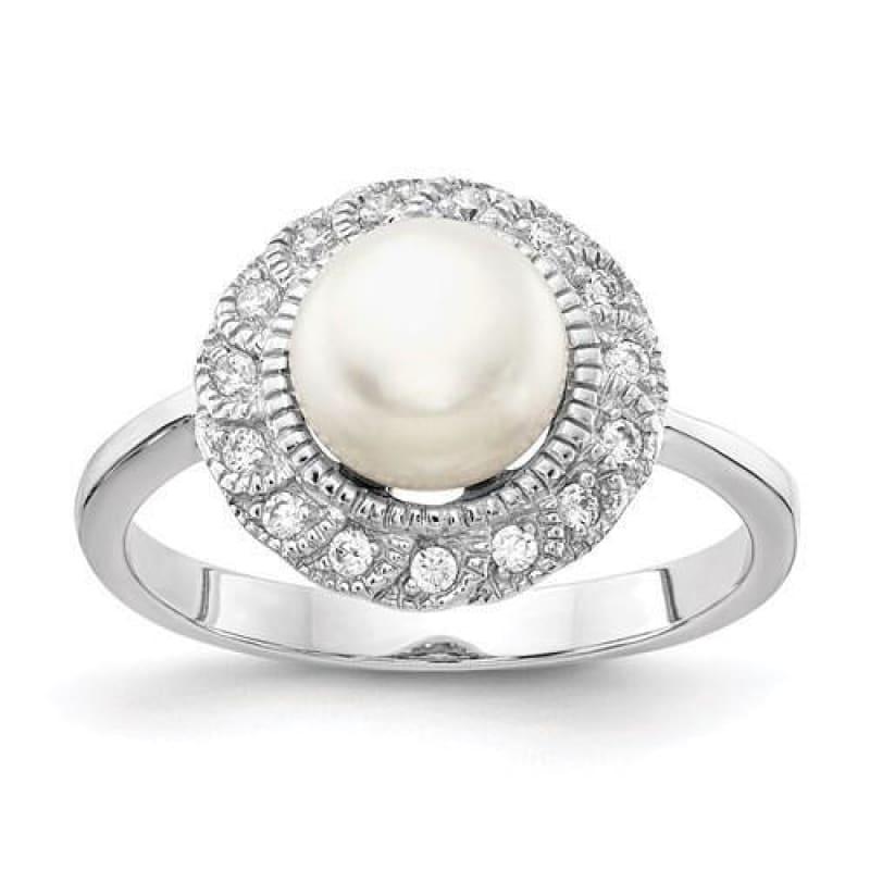 Cheryl M Sterling Silver Rhodium Plated CZ And White FWC Pearl Ring - Seattle Gold Grillz