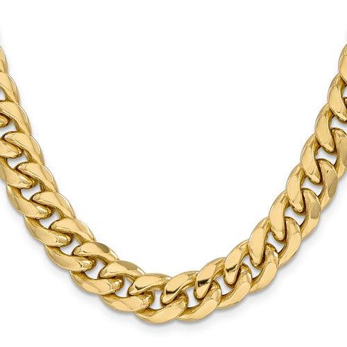 Gold 11mm Semi Solid Miami Cuban Link Chain - Seattle Gold Grills