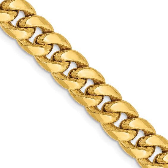 Gold 7.3mm Semi Solid Miami Cuban Link Chain - Seattle Gold Grillz