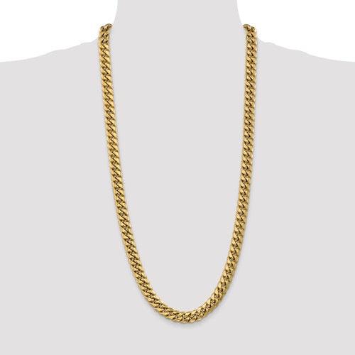 Gold 9.3mm Semi Solid Miami Cuban Link Chain - Seattle Gold Grillz