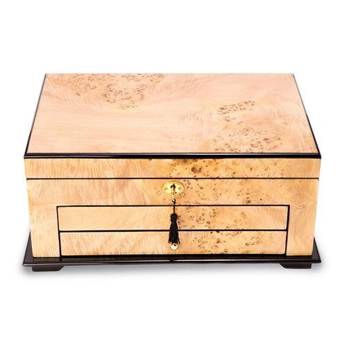 High Gloss Lacquered Birdseye Maple Finish 2-drawer Locking Wooden Jewelry Box - Seattle Gold Grillz