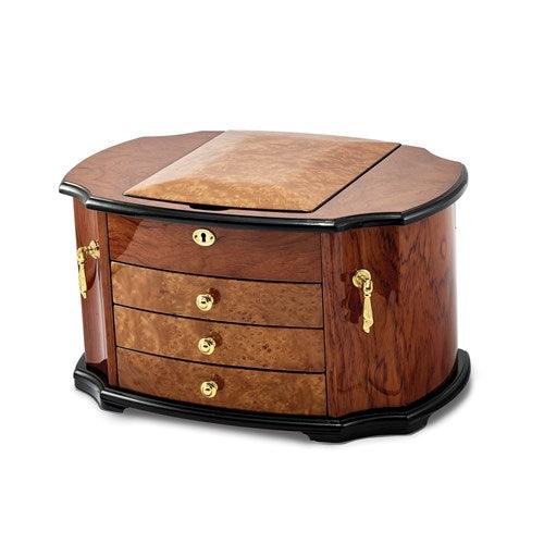 High Gloss Oak Burl Veneer with Mapa Veneer 2-drawer with Swing-out Sides Locking Wooden Jewelry Box - Seattle Gold Grillz