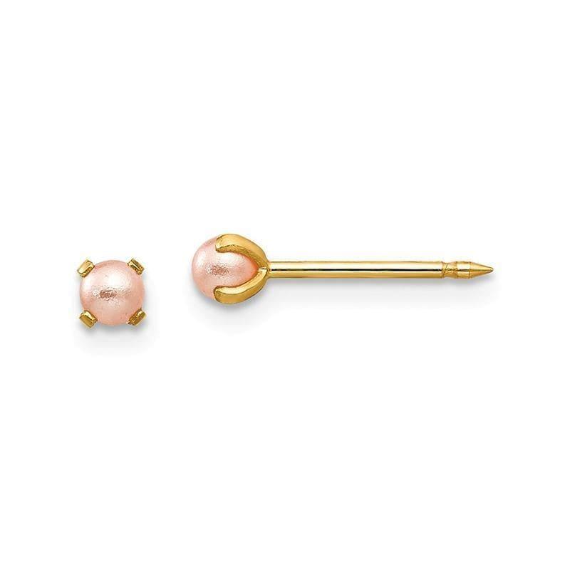 Inverness 14k 3mm Pink Simulated Pearl Post Earrings - Seattle Gold Grillz