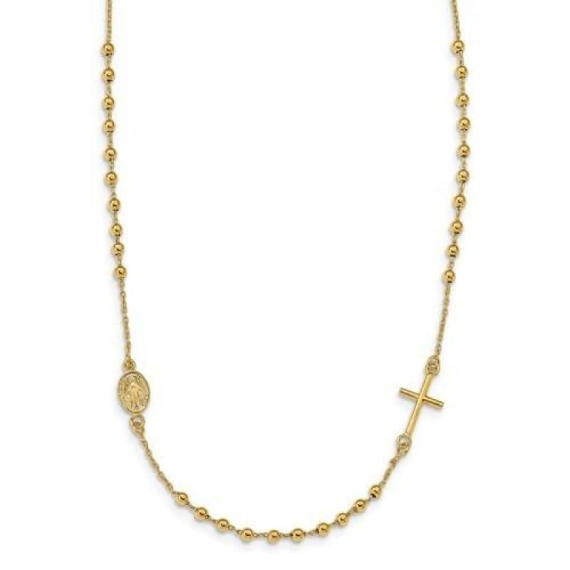 Leslie's 14k 16.5" Polished Sideways Cross Beaded Rosary Style Necklace - Seattle Gold Grillz