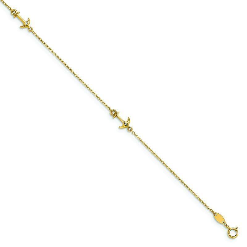 Leslie's 14k CZ Polished Anchor with 1in ext. Anklet - Seattle Gold Grillz