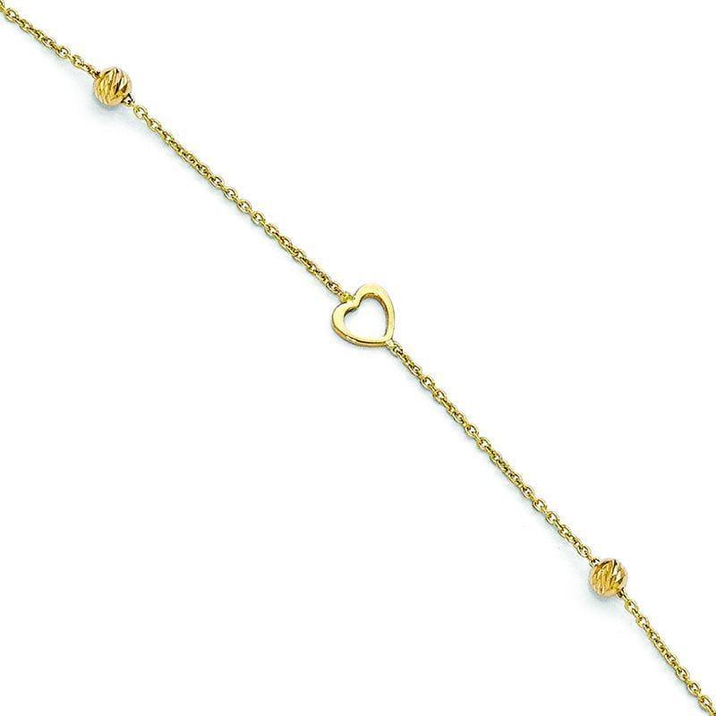 Leslie's 14k Polished and Diamond-cut Heart Anklet w-1in ext - Seattle Gold Grillz
