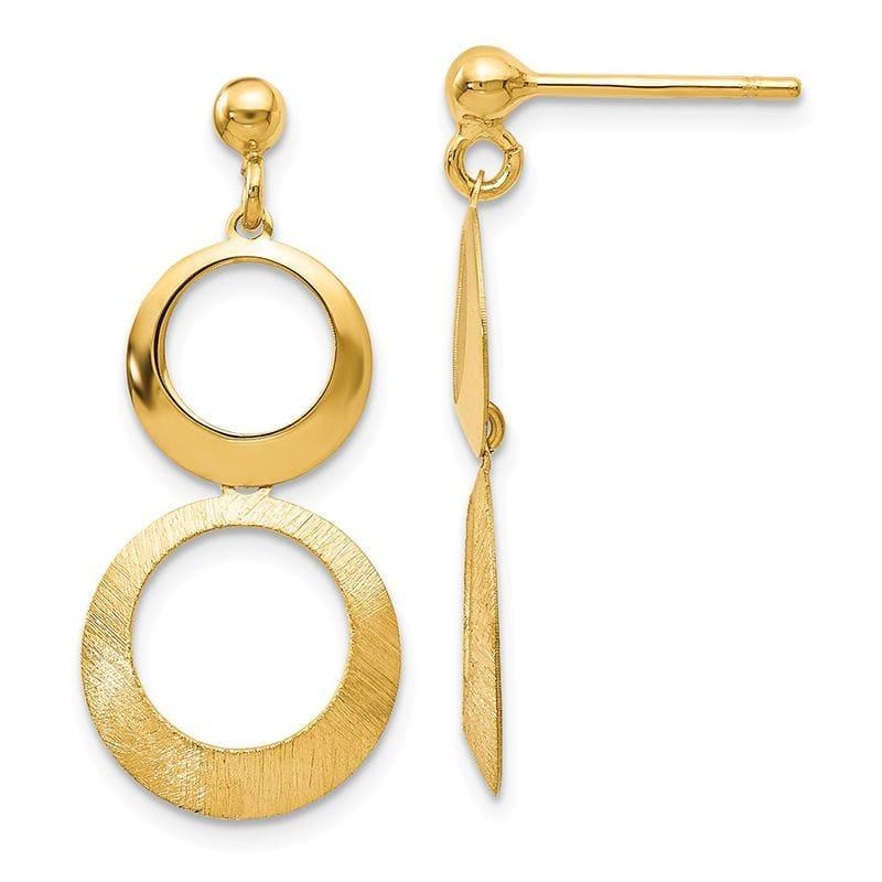 Leslie's 14k Polished and Scratch Finish Circle Post Dangle Earrings - Seattle Gold Grillz