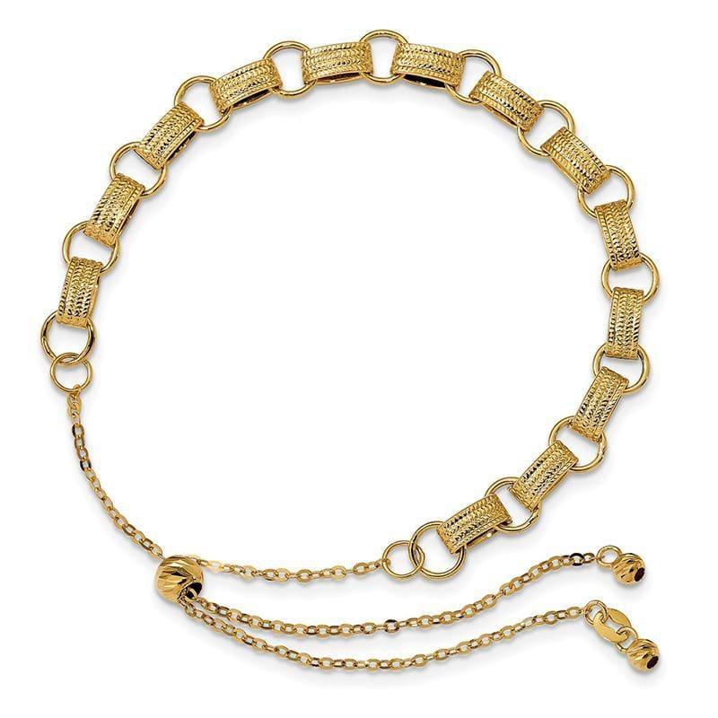 Leslie's 14K Polished & Textured Fancy Adj Bracelet - Seattle Gold Grillz