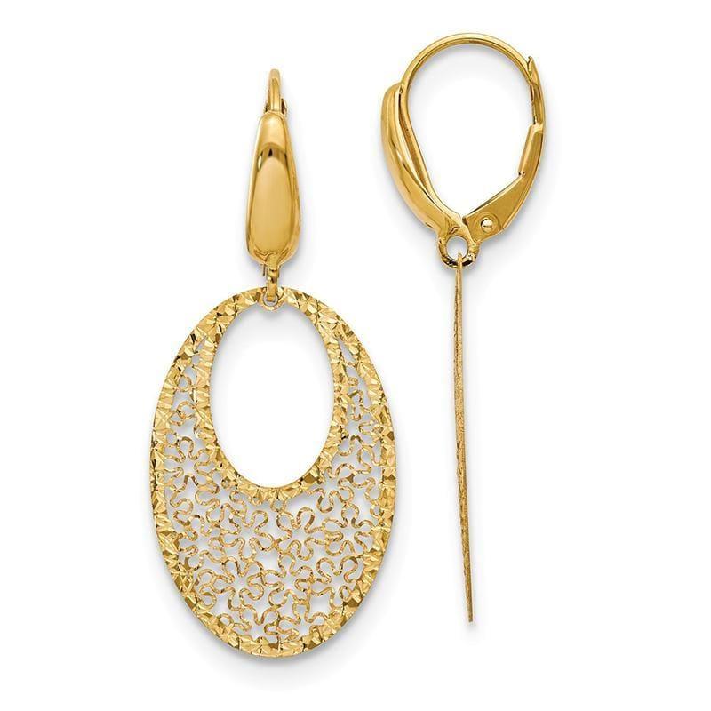Leslie's 14K Polished & Textured Floral Dangle Leverback Earrings - Seattle Gold Grillz