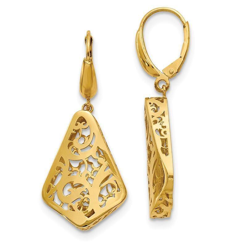 Leslie's 14K Polished Hollow Fancy Dangle Leverback Earrings - Seattle Gold Grillz