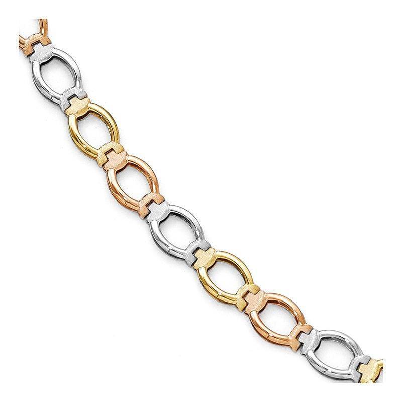 Leslie's 14k Tri-color Polished and Satin Link Bracelet - Seattle Gold Grillz