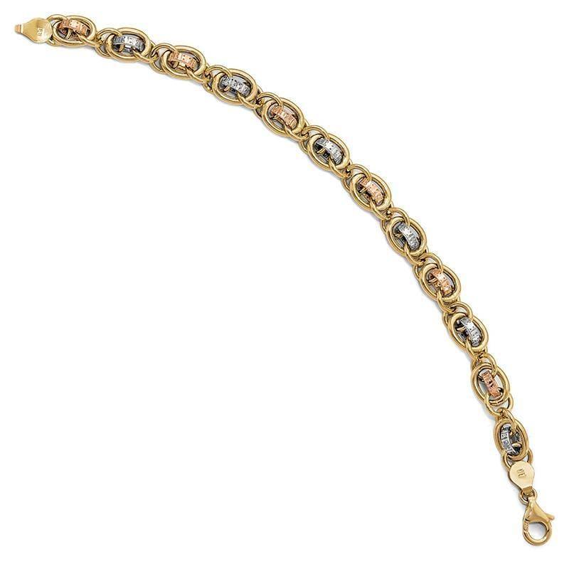 Leslie's 14k Tri-color Polished & Textured Fancy Link Bracelet - Seattle Gold Grillz