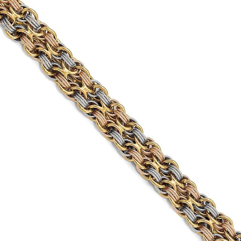 Leslie's 14k Tri-color Polished & Textured Fancy Link Bracelet - Seattle Gold Grillz