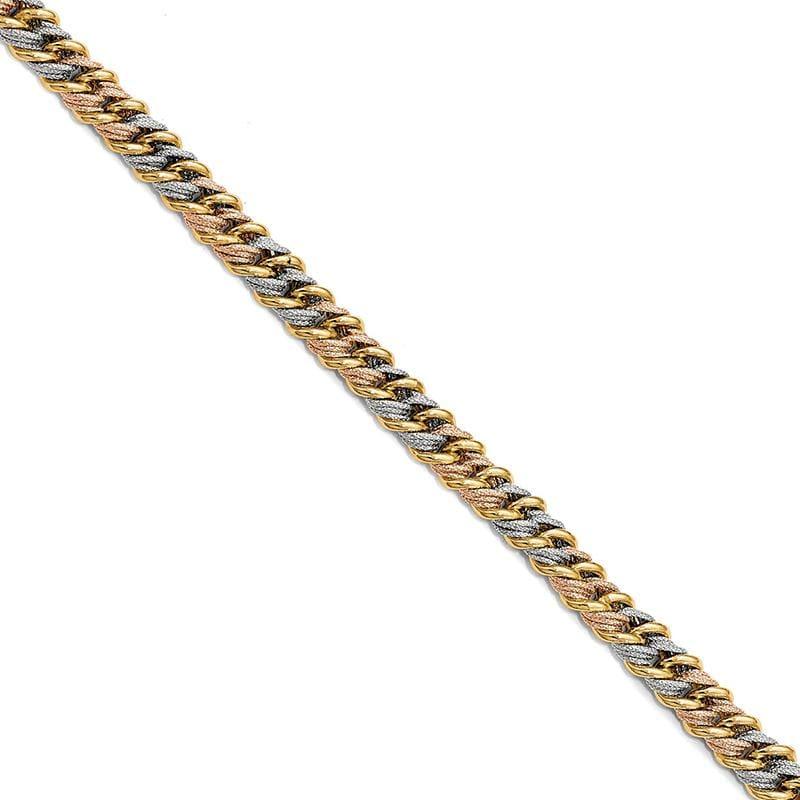 Leslie's 14k Tri-color Polished & Textured Fancy Link Bracelet - Seattle Gold Grillz