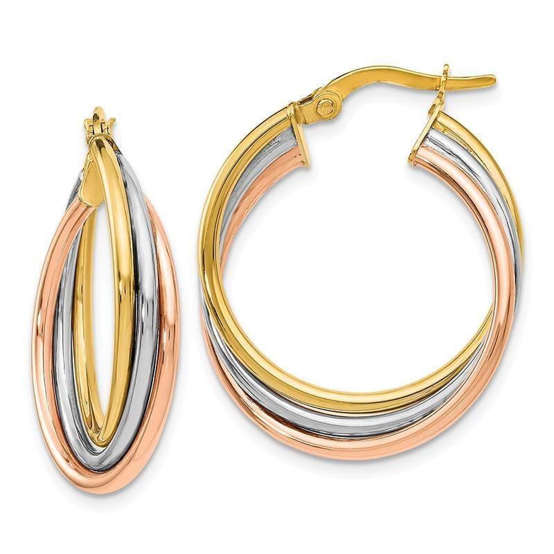 Leslie's 14k Tri-color Polished and Textured Twisted Hoop Earrings - Seattle Gold Grillz