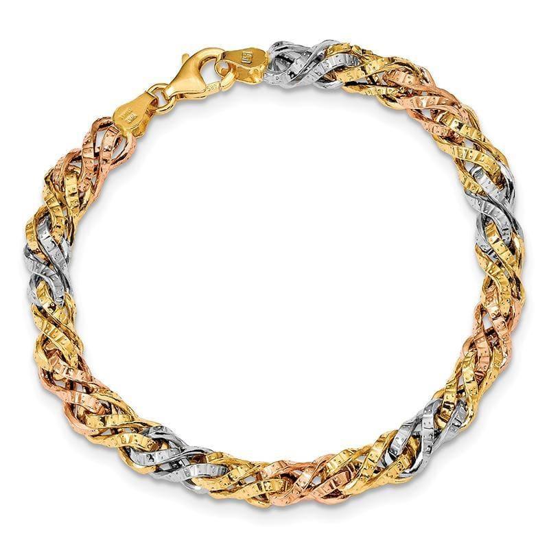 Leslie's 14K Tri Color Textured Fancy Link Bracelet - Seattle Gold Grillz