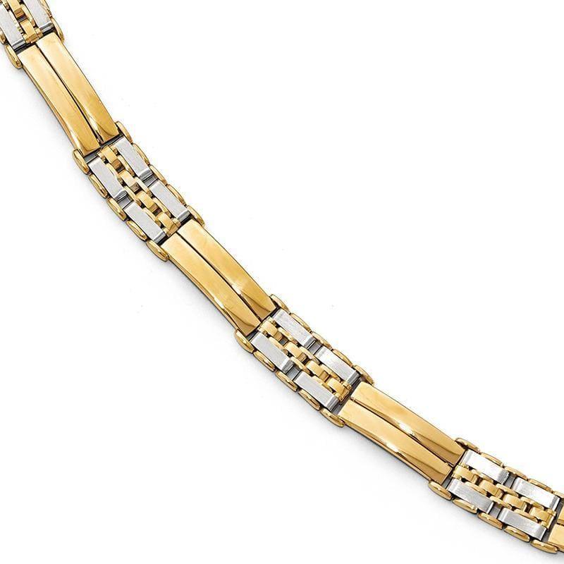 Leslie's 14k Two-tone Polished and Brushed Men's Link Bracelet - Seattle Gold Grillz