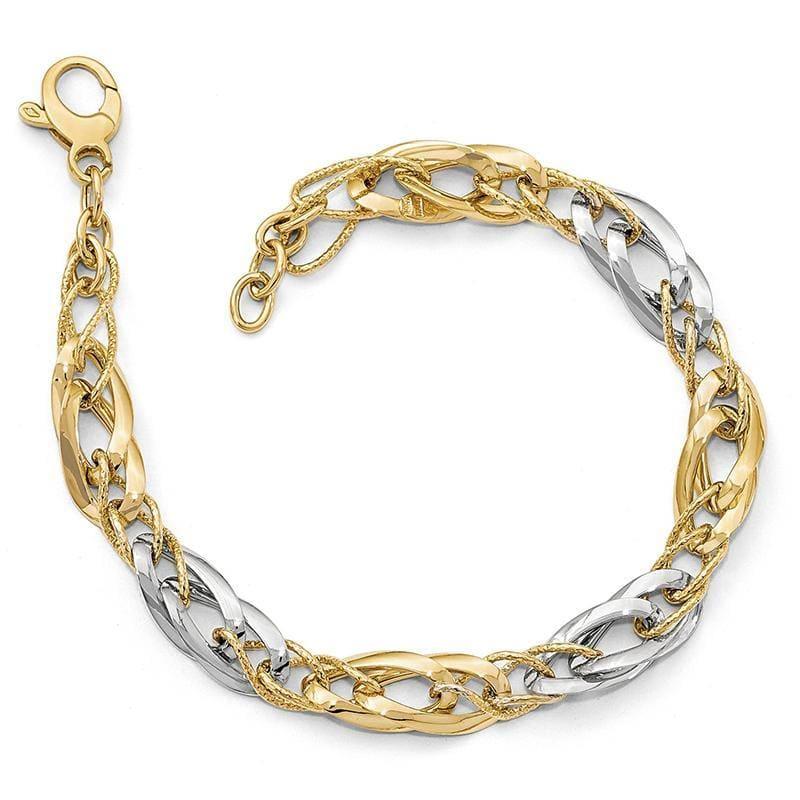 Leslie's 14k Two-tone Polished and textured Fancy Link Bracelet - Seattle Gold Grillz
