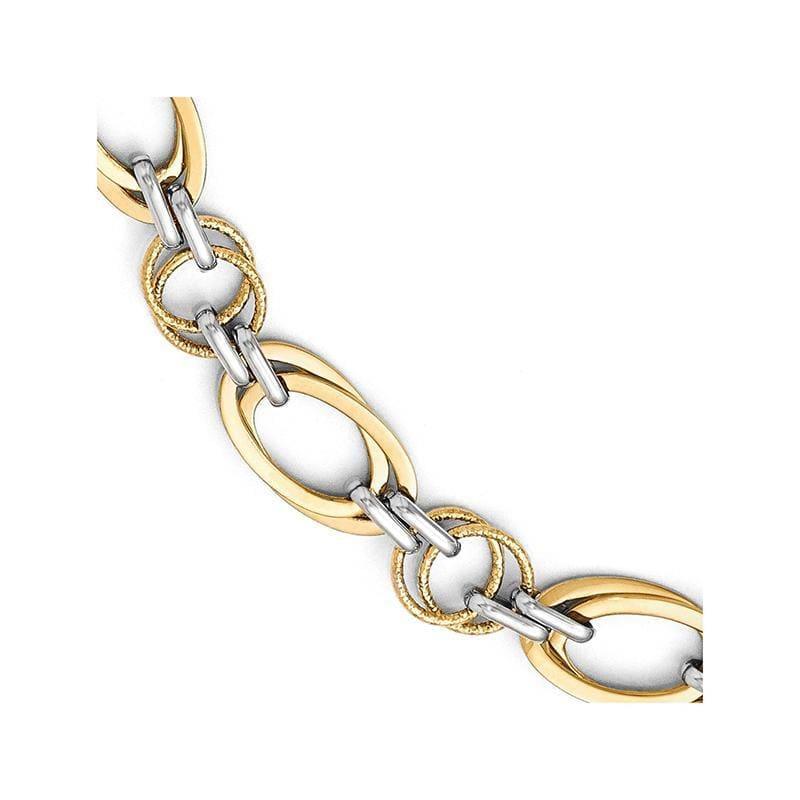 Leslie's 14k Two-tone Polished and Textured Fancy Link Bracelet - Seattle Gold Grillz