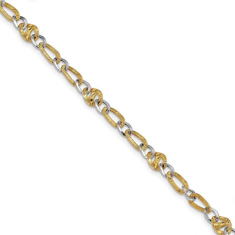 Leslie's 14K Two-tone Polished & Textured Fancy Link Bracelet - Seattle Gold Grillz