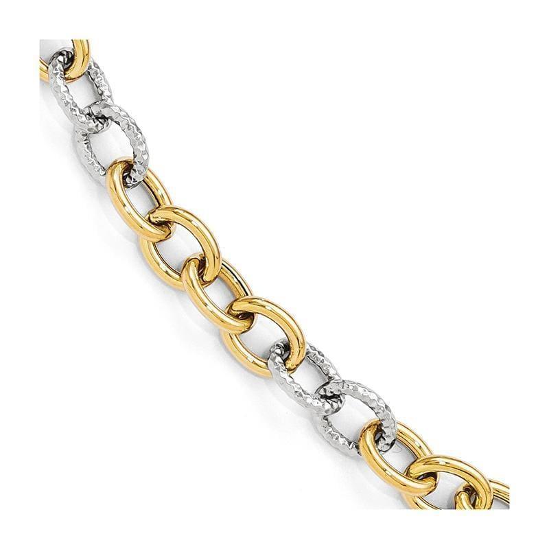 Leslie's 14k Two-tone Polished & Textured Fancy Link Bracelet - Seattle Gold Grillz